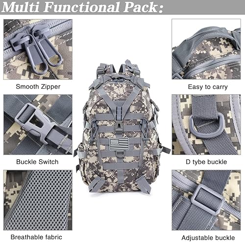 Miniatura 5 de LIMHOO Mochila táctica para motocicleta, mochila militar Molle Bag EDC Mochilas de senderismo para ciclismo, campamento, CP Camo
