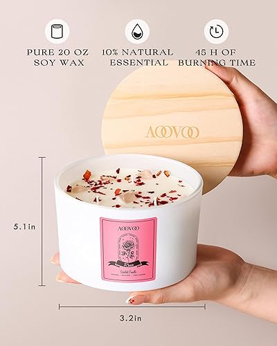 Miniatura 5 de AOOVOO Velas perfumadas de rosa para mujer, velas de soja de 20 onzas con 3 mechas para el hogar, vela de aromaterapia con cristales en el interior,