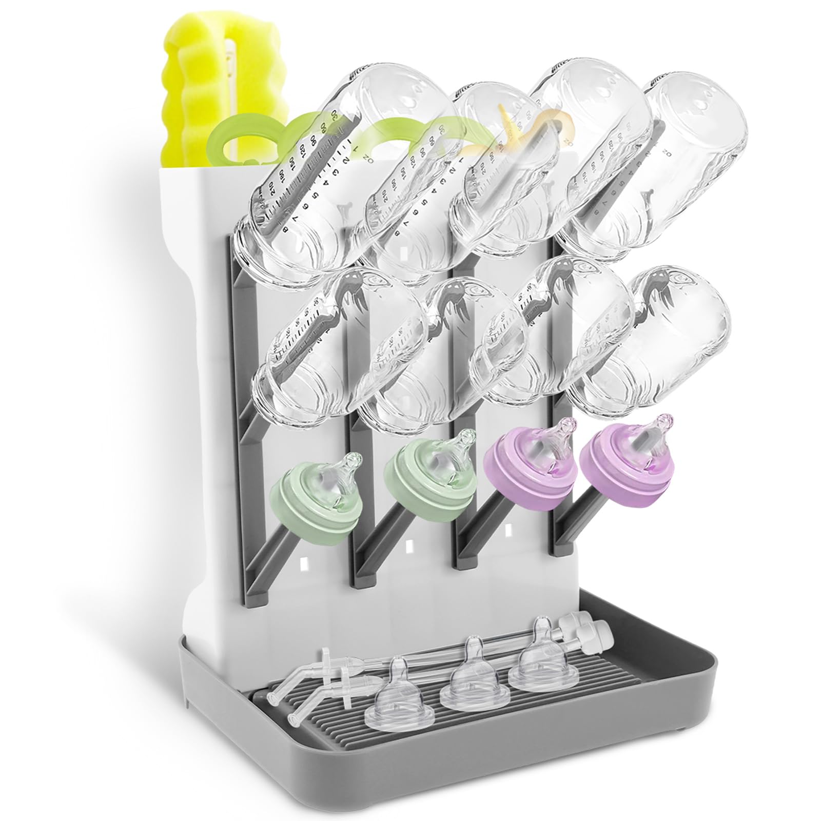 Sesaver Grey Baby Bottle Dryer Rack Plastic Vertical Standing Baby Bottle Holder Space Saving Countertop Standing Dish Holder Holds Up To 12 Bottles For Newborn Feeding Essentials (Grey)