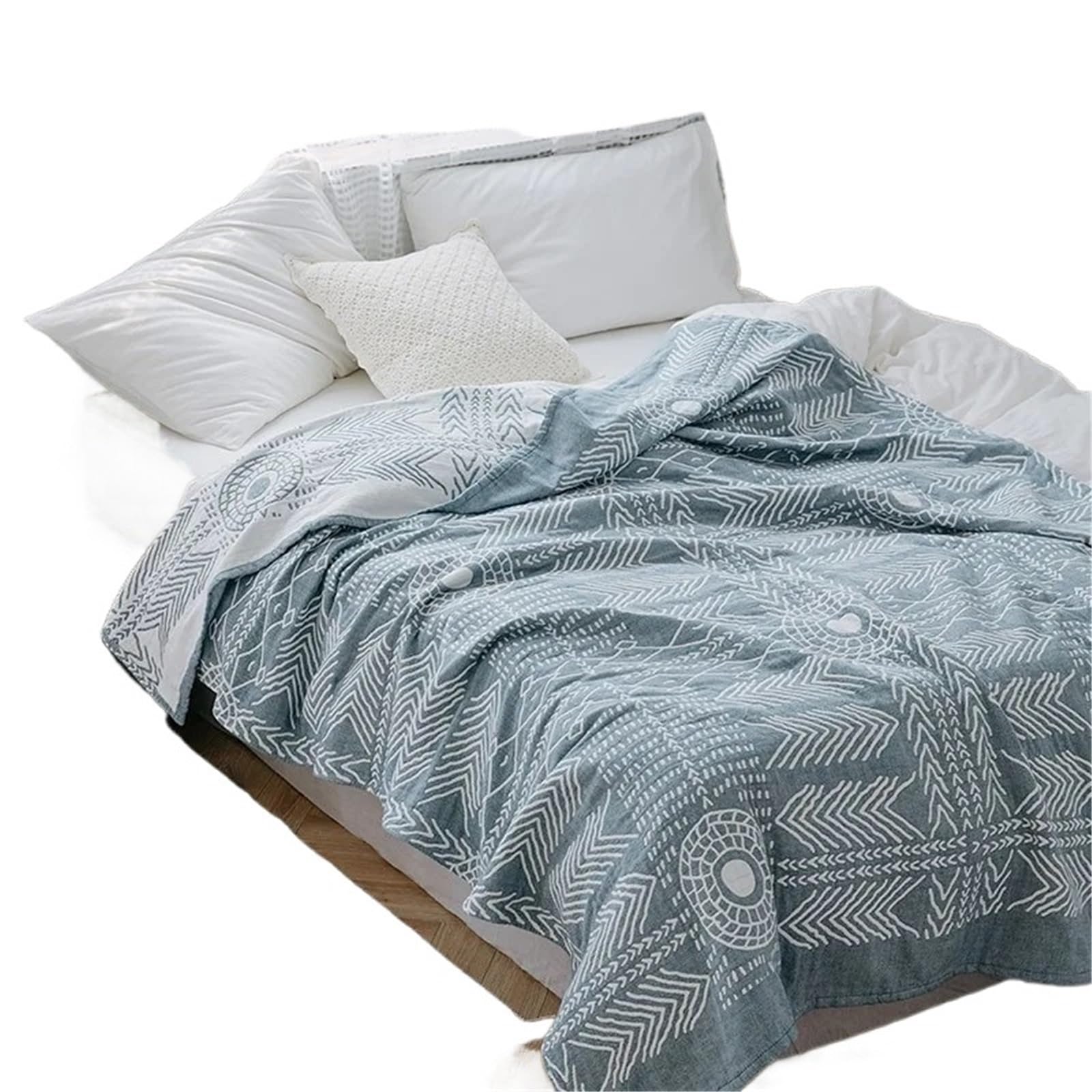 LPACXBYD Muslin Throw Blanket Cotton Three-layer Gauze Pure Towel Summer Blanket Office Nap CoverBlanket Bed Cover(Blue,1PC 150x200cm)