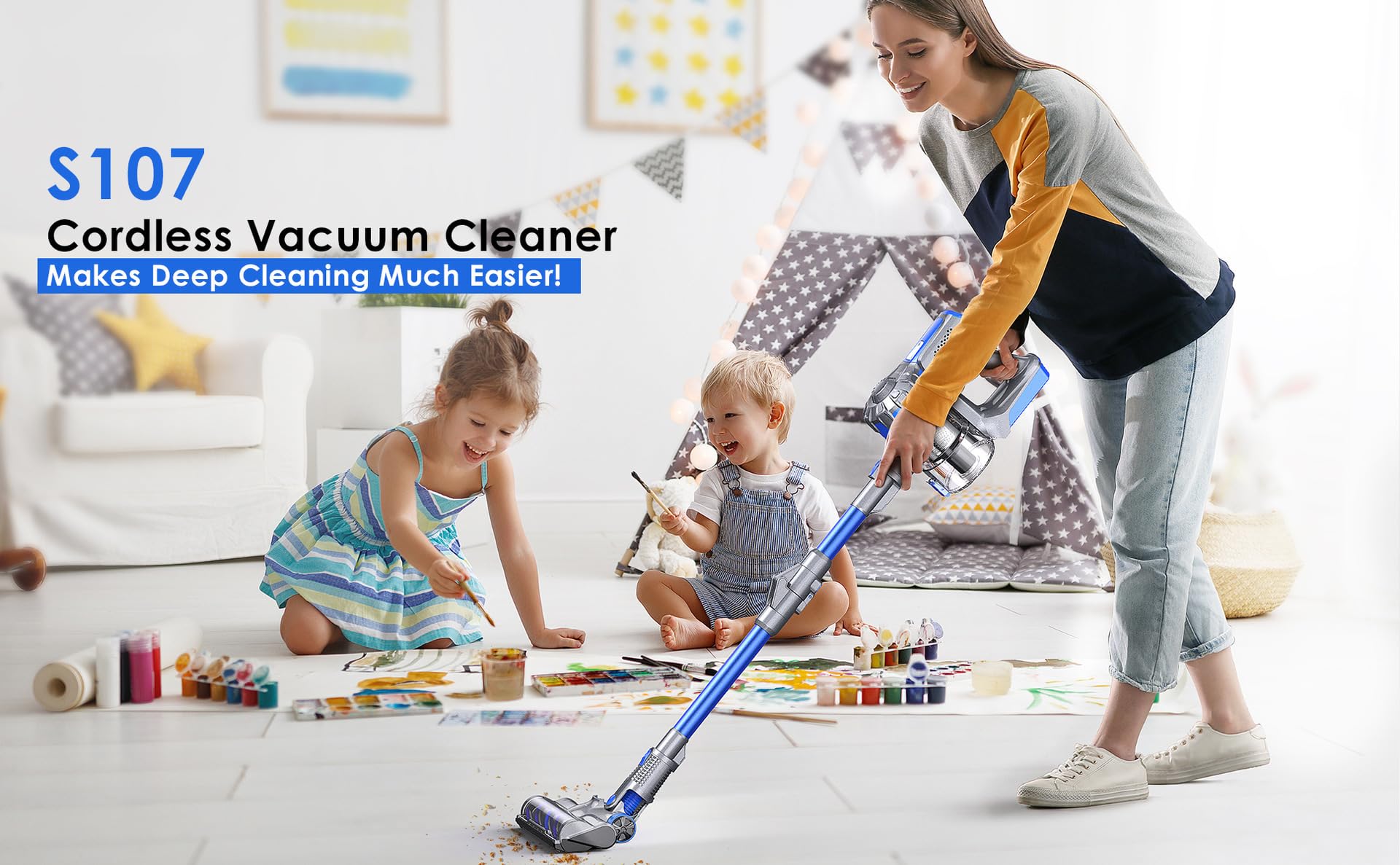 Aspirador inalámbrico con pantalla LED, 50 minutos batería extraíble para aspiradora de gran succión, aspirador de escoba a mano, pequeña aspiradora recargable para alfombras, suelos duros,