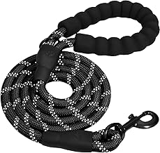 Heavy Duty Dog Leash 5ft with Padded Handle & Reflective Rope for All Dog, Durable Climbing Rope Leash with Strong Metal Clasp for Night Walking, Running, Hiking, Training (Black, 5 FT)