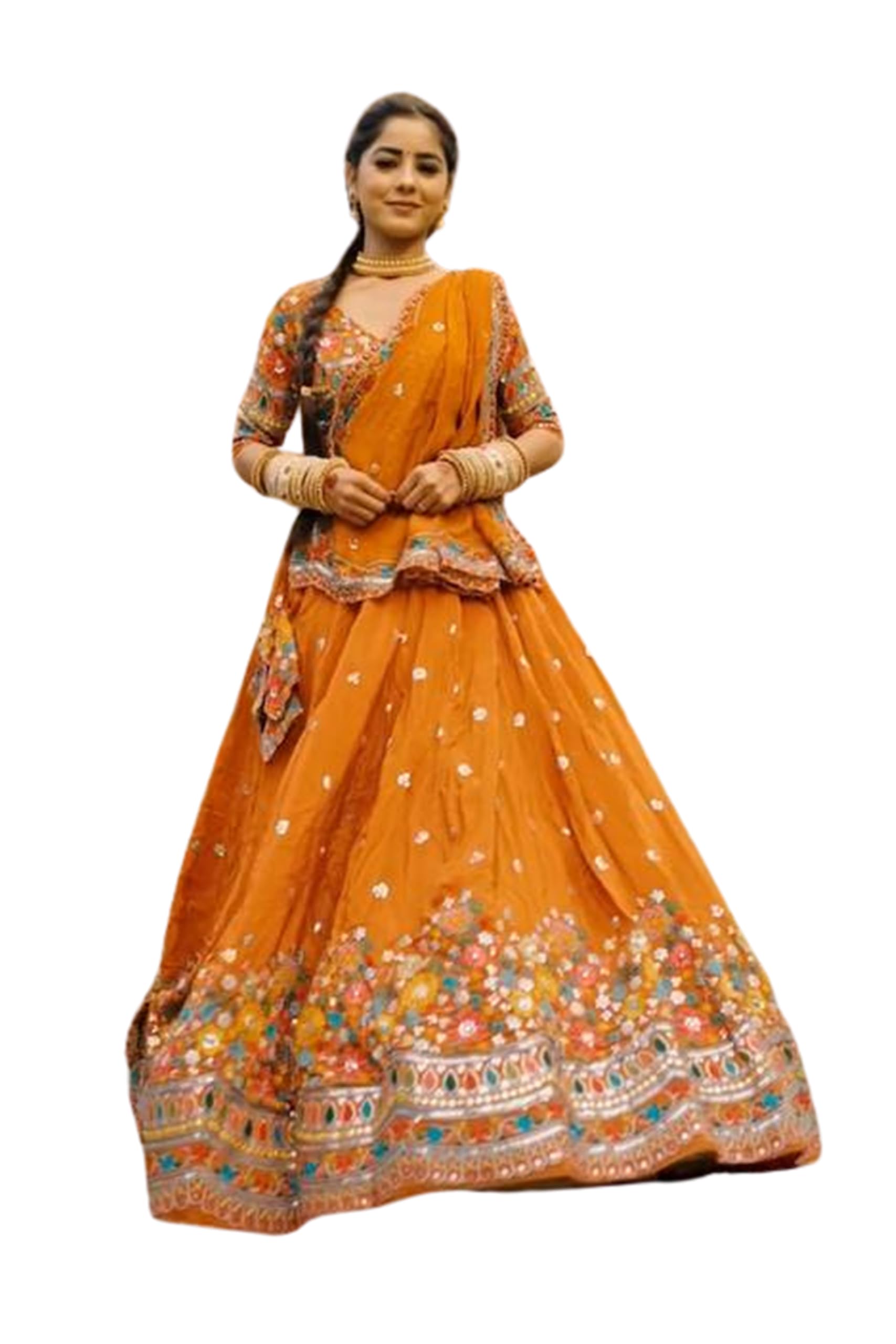 WOMEN'S Unstitched Wedding Lehenga Choli Set – Classic Indian Heavy Embroidered Lehenga with Dupatta, Customizable Fit(traditional chaniya choli-SF108631 Multicolor)-image-34