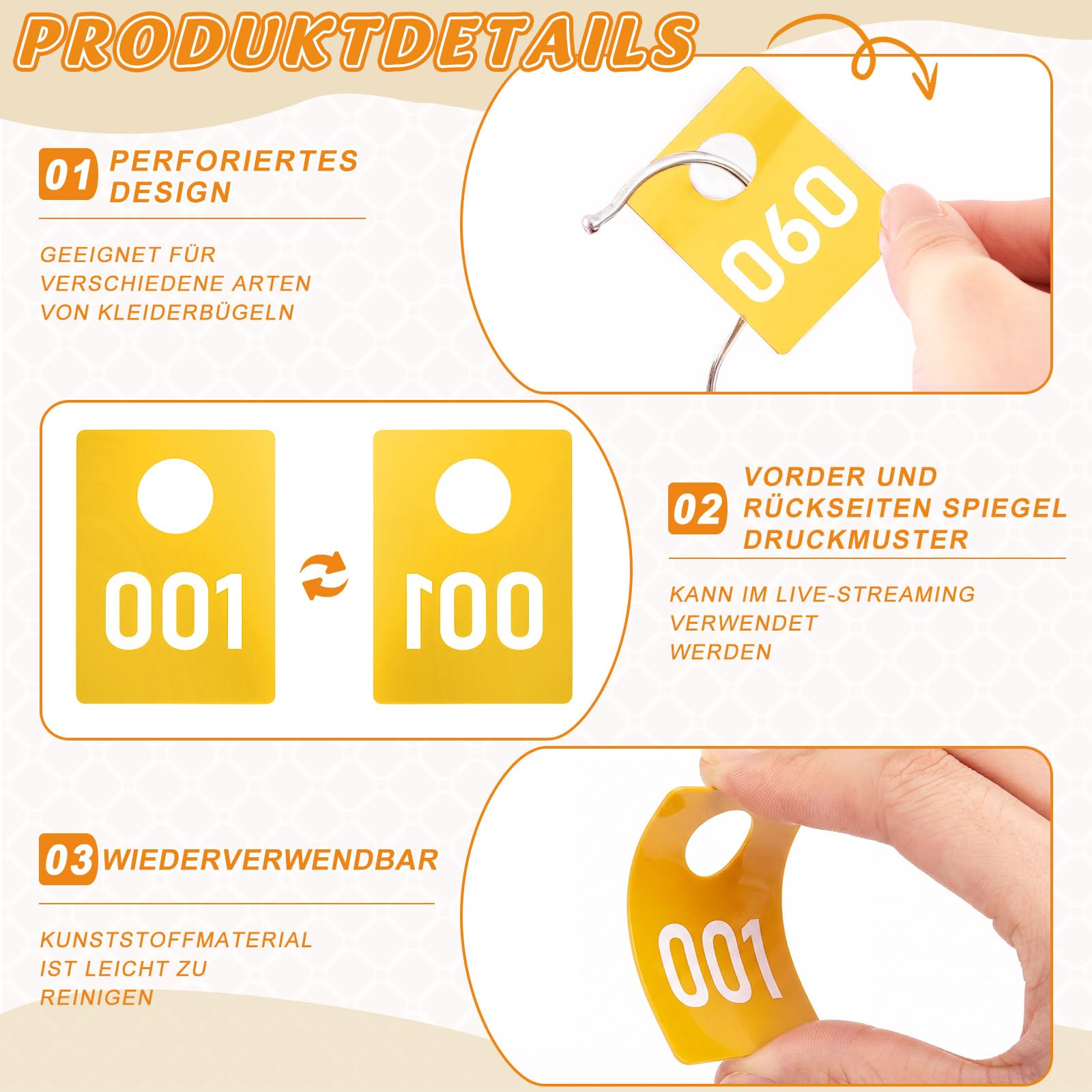 Jetec 2 Sets de Tickets de Guardarropa Numerados 1-100, Fichas de Plástico Numeradas, Impresión a Doble Cara con Diseños Estándar y Espejados, Boletos de Rifa para Eventos en Vivo (Amarillo)