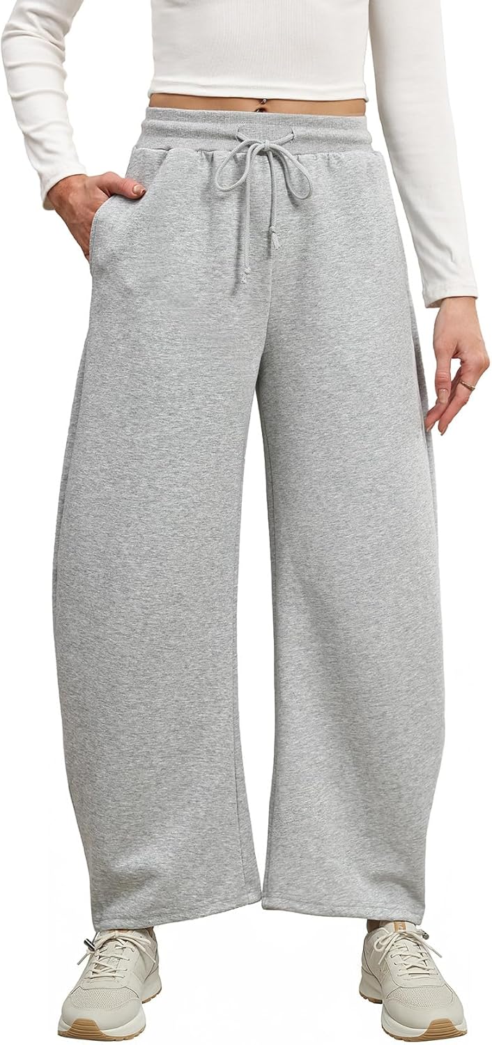 DISCIPBUSH Barrel Sweatpants Women Baggy - Fall Wide Leg Drawstring Lounge Joggers for Women Sweat Pants with Stoppers
