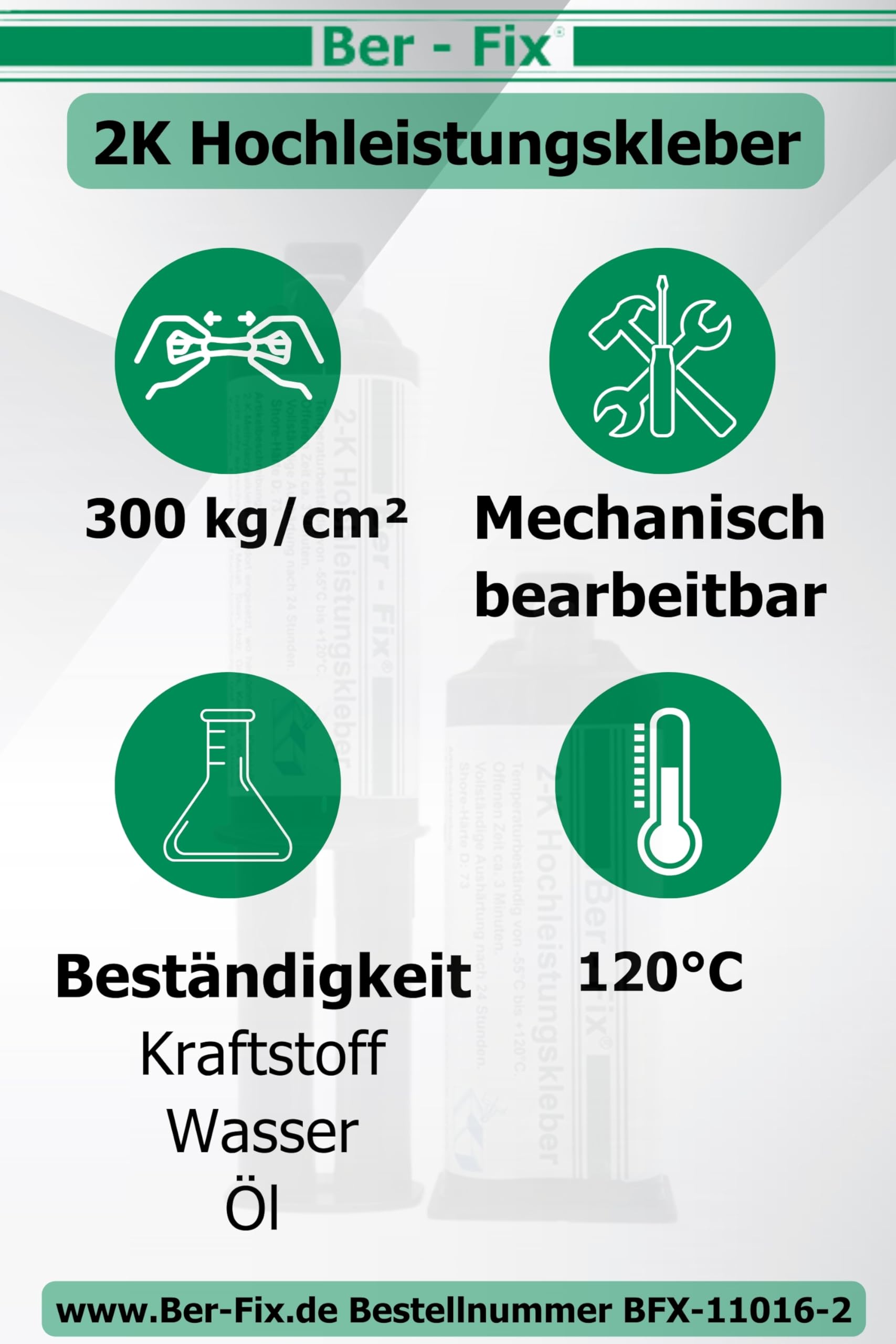Ber-Fix Hochleistungskleber 2K MMA 30 Min 2x50g + 12 Düsen + Pistole