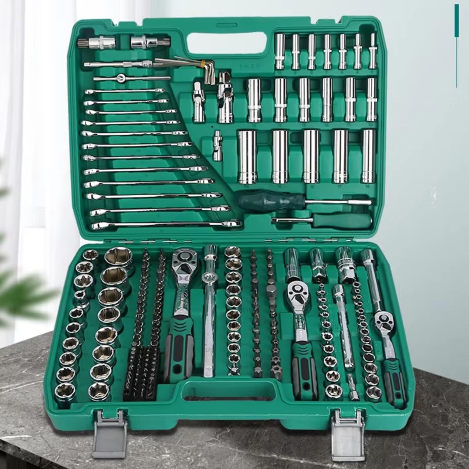Juego herramientas mecánico Conjunto Herramientas Reparación Automóviles Funda Multifuncional El Hogar Juego Llaves Trinquete Combinación Herramientas Reparación Manual 216 Piezas