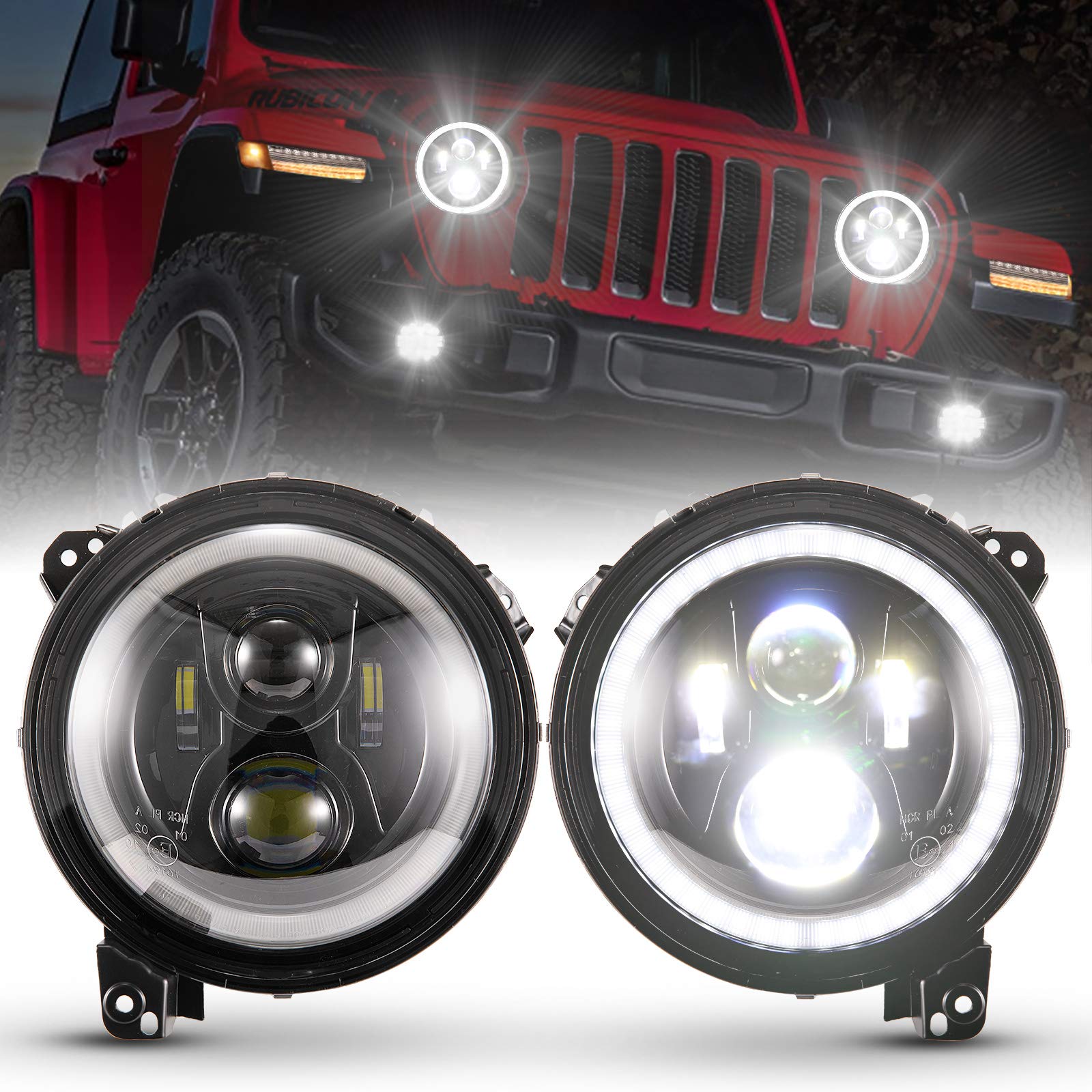 Buy BUNKER INDUST Wrangler JL 9” Inch LED Headlights with Halo DRL,Pair