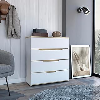 Dresser Oboe, Superior Top, Four Drawers, White/Light Oak Finish