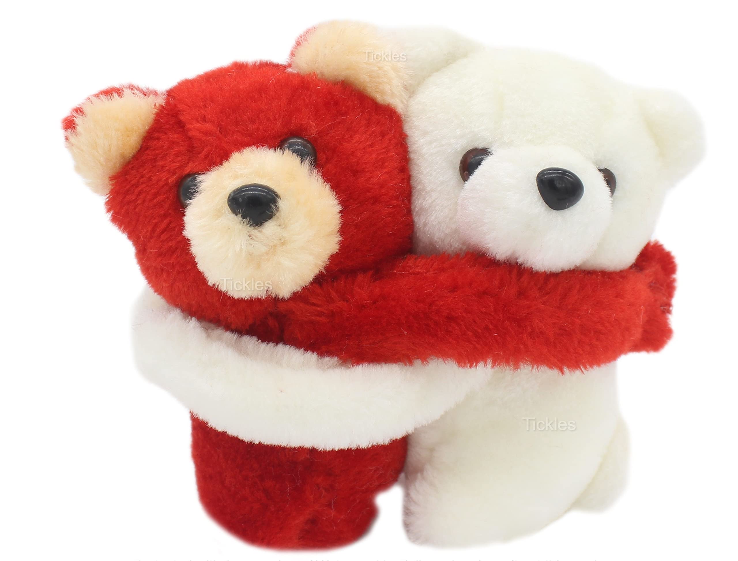 Tickles 2 Pcs Hugging Couple Teddy Bear Soft Stuffed Plush Animal Toy for Kids Baby Girls Birthday Gifts Valentine's Day (Color: Red & White Size: 18 cm)