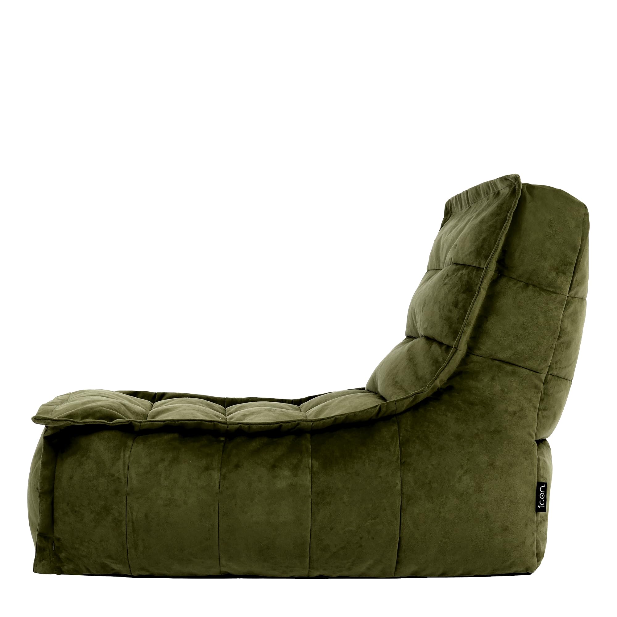 Icon Dolce Sitzsack-Liege für Erwachsene, Olivgrün, Flauschiger Samtstoff, Riesen Sitzsack Samt mit Füllung, Bean Bag Chair, Bequemer Sessel Wohnzimmer, Lounge, Schlafzimmer, Büro