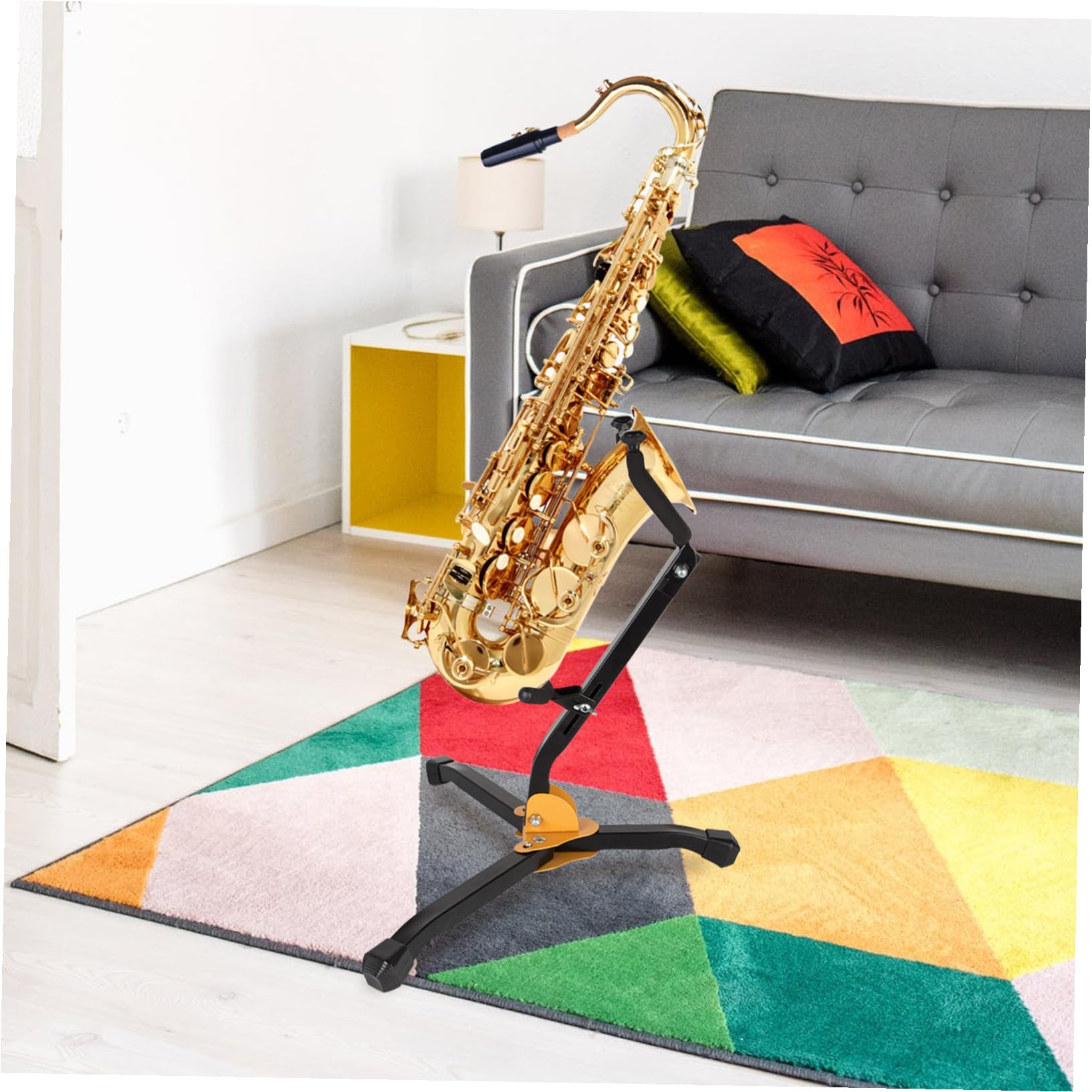 Supporto per Sax Contralto e Tenore in Ferro Pieghevole Portabicchiere Stabile per Casa e Negozio Regalo Pratico per Musicisti