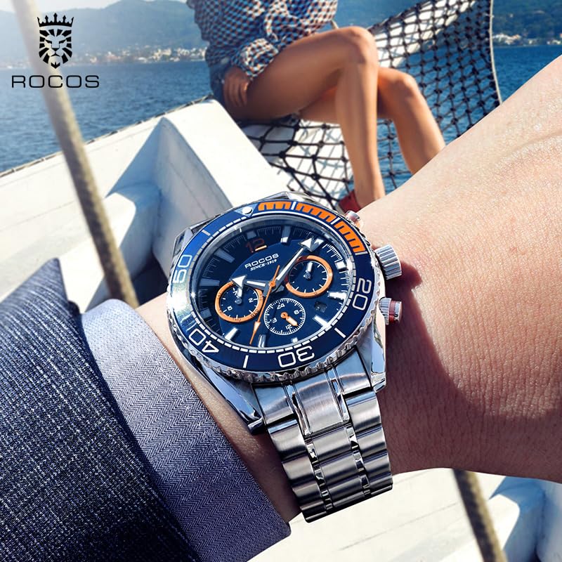Image of ROCOSJEWE Automatic Watch for Men - Royal Mechanical Timepiece with Sapphire Crystal, Waterproof Chronograph, Business & Sports Style