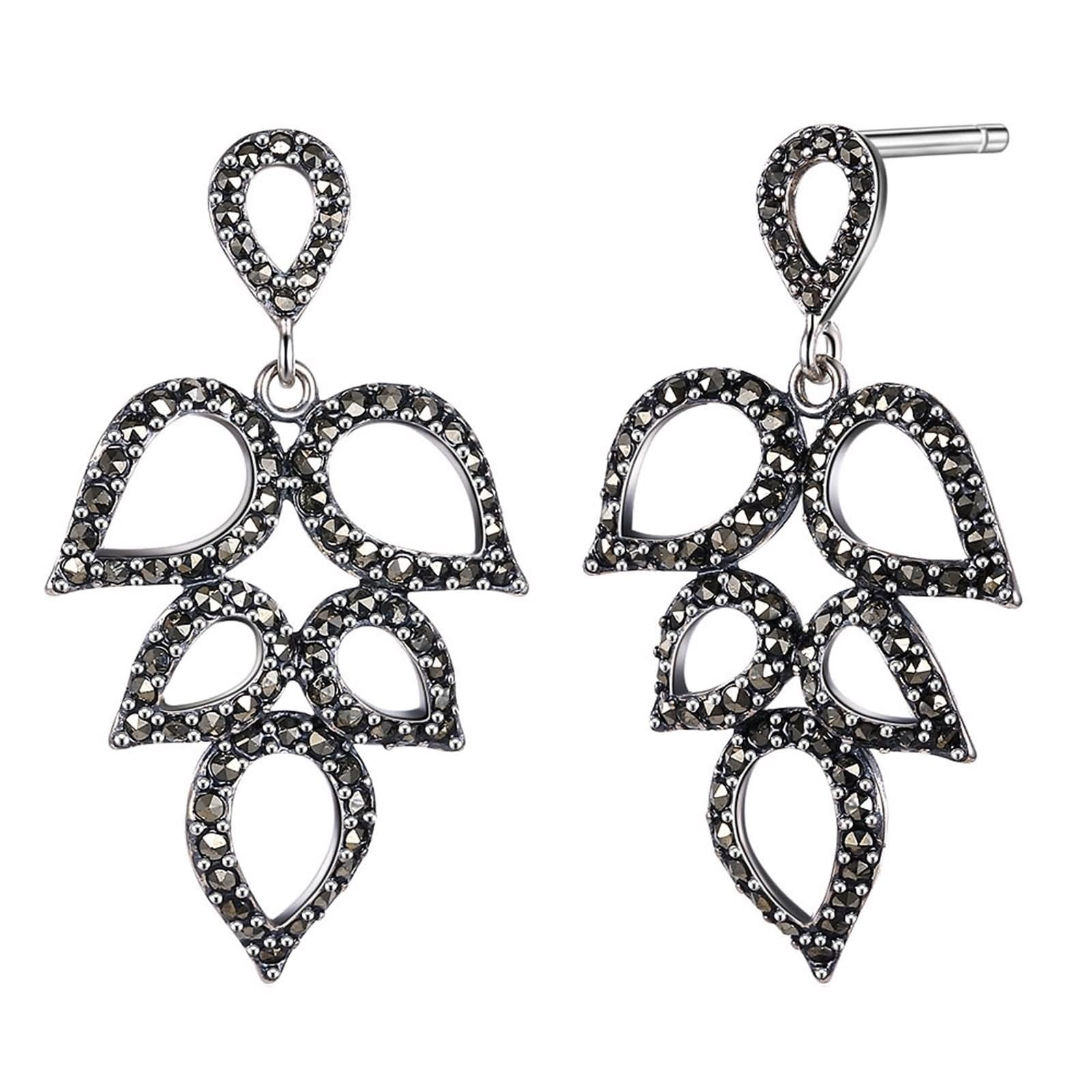 Pendientes de tuerca, aretes negros para mujer, aretes de diamante de circonita cúbica con forma de hoja hueca con forma redonda de circonita cúbica de plata de ley, Plata de ley, Circonia cúbica
