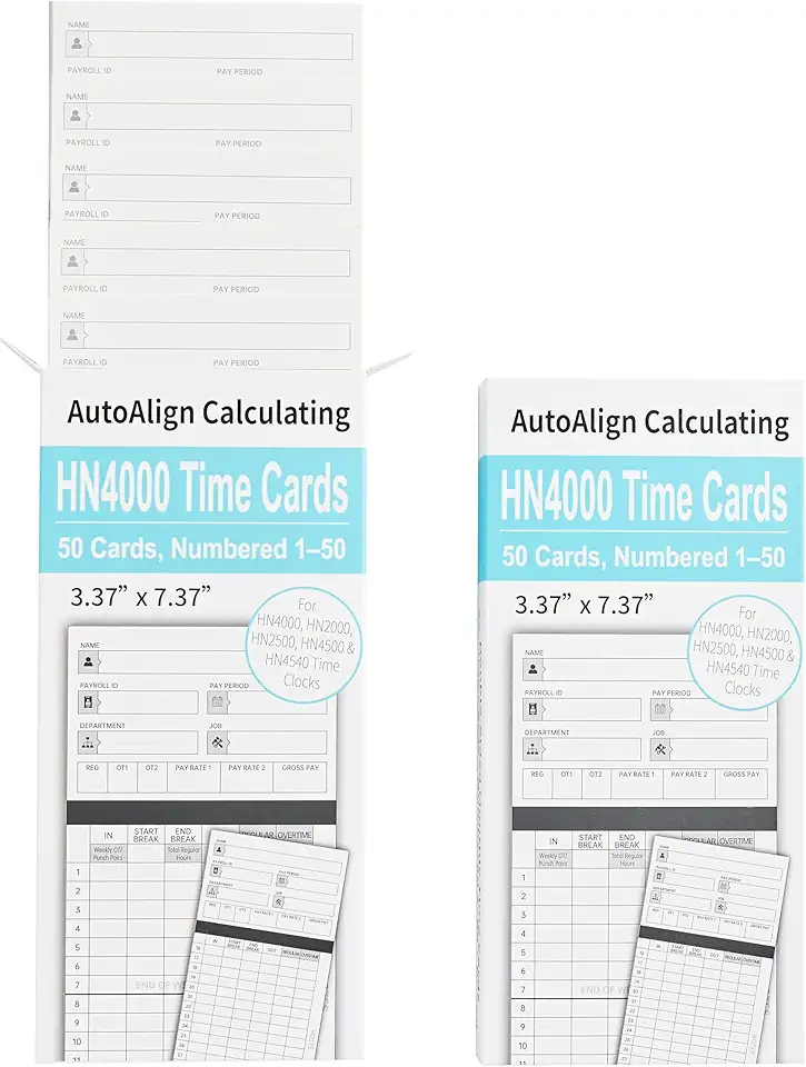 50 relógios de ponto para funcionários – Compatível com uPunch HN4000, HN2000, HN2500, HN4500 – Pré-perfurado, cartões numerados de 1 a 50