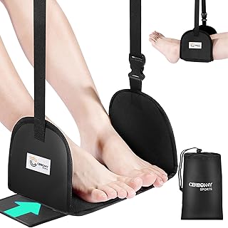 CERBONNY Airplane Foot Rest - Portable and Adjustable Foot Hammock, Travel Flight Essential for Relaxing Your Feet During Journeys - Office Footrests (Black)