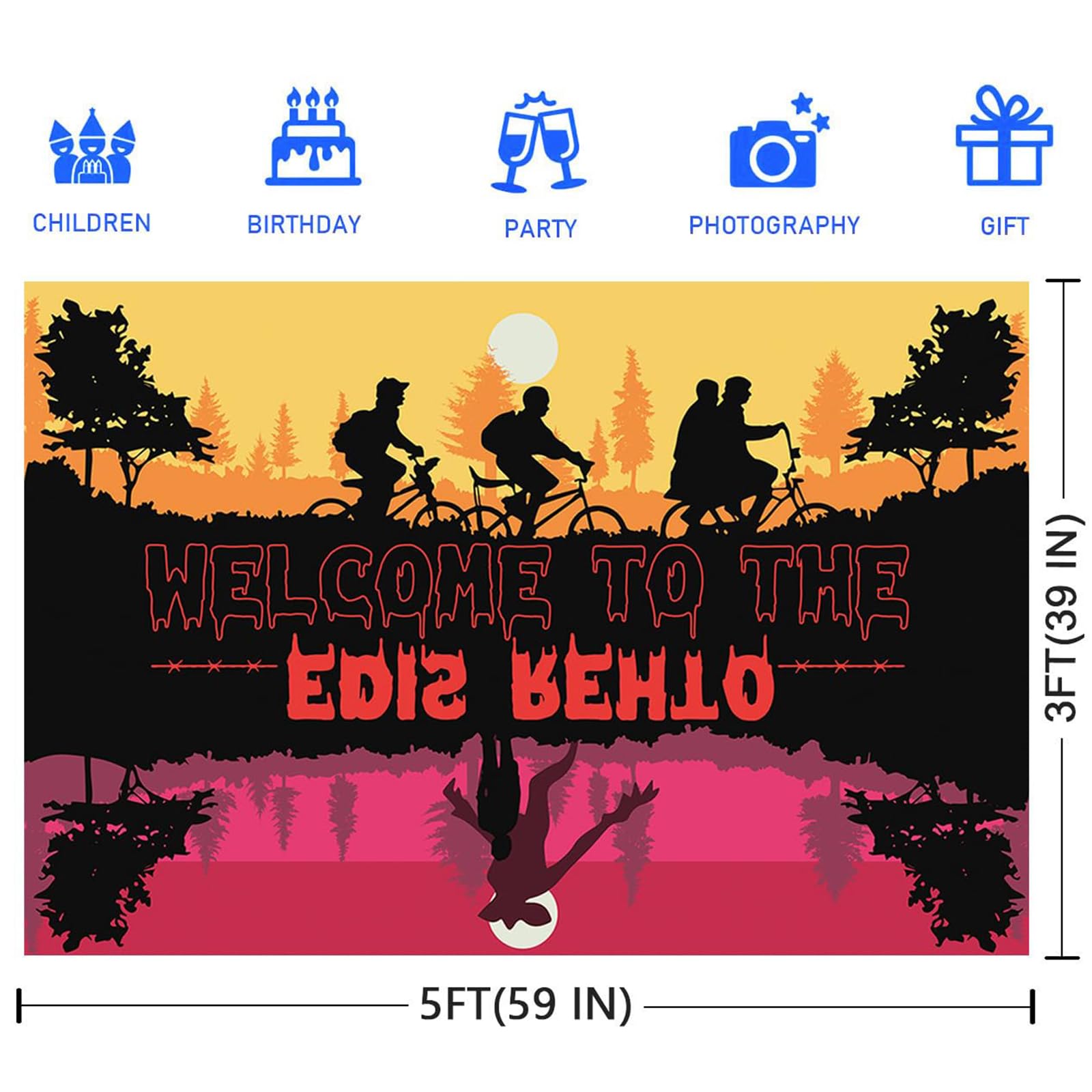 Decorazioni per feste di compleanno Stranger Grande sfondo 180 x 110 cm Photo Booth Puntelli "Welcome to The Other Side" The Haunted Forest Adatto per feste di compleanno, servizi fotografici e tutte