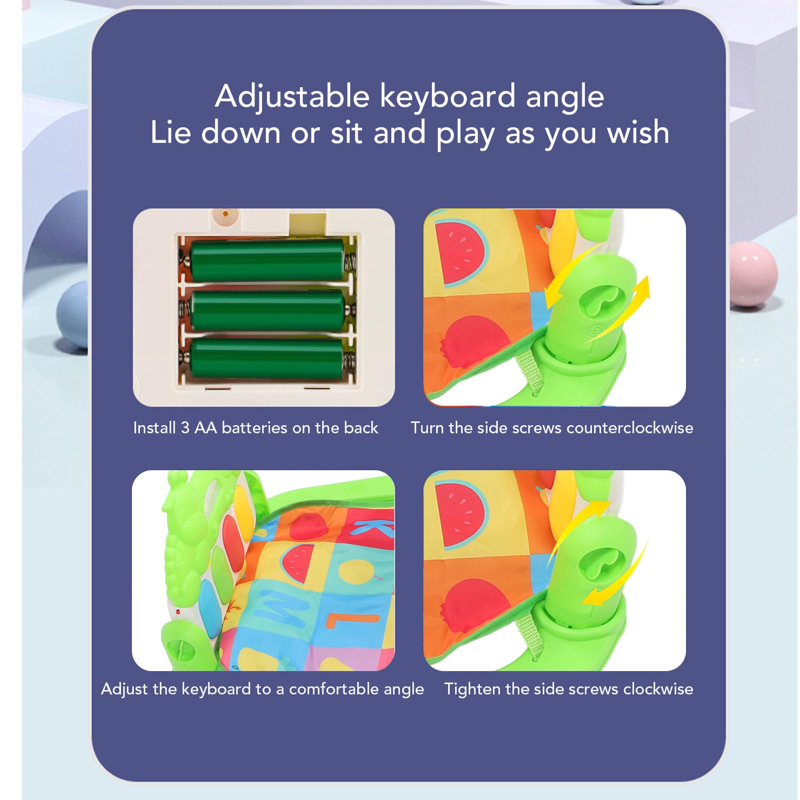 Baby Play Mat Gym Kick Piano Centrum aktywności z muzyką miękki materiał dla noworodka niemowlęcego maluchek 0 do 36 miesięcy Składany projekt obejmuje 5 odpinanych grzechotek i