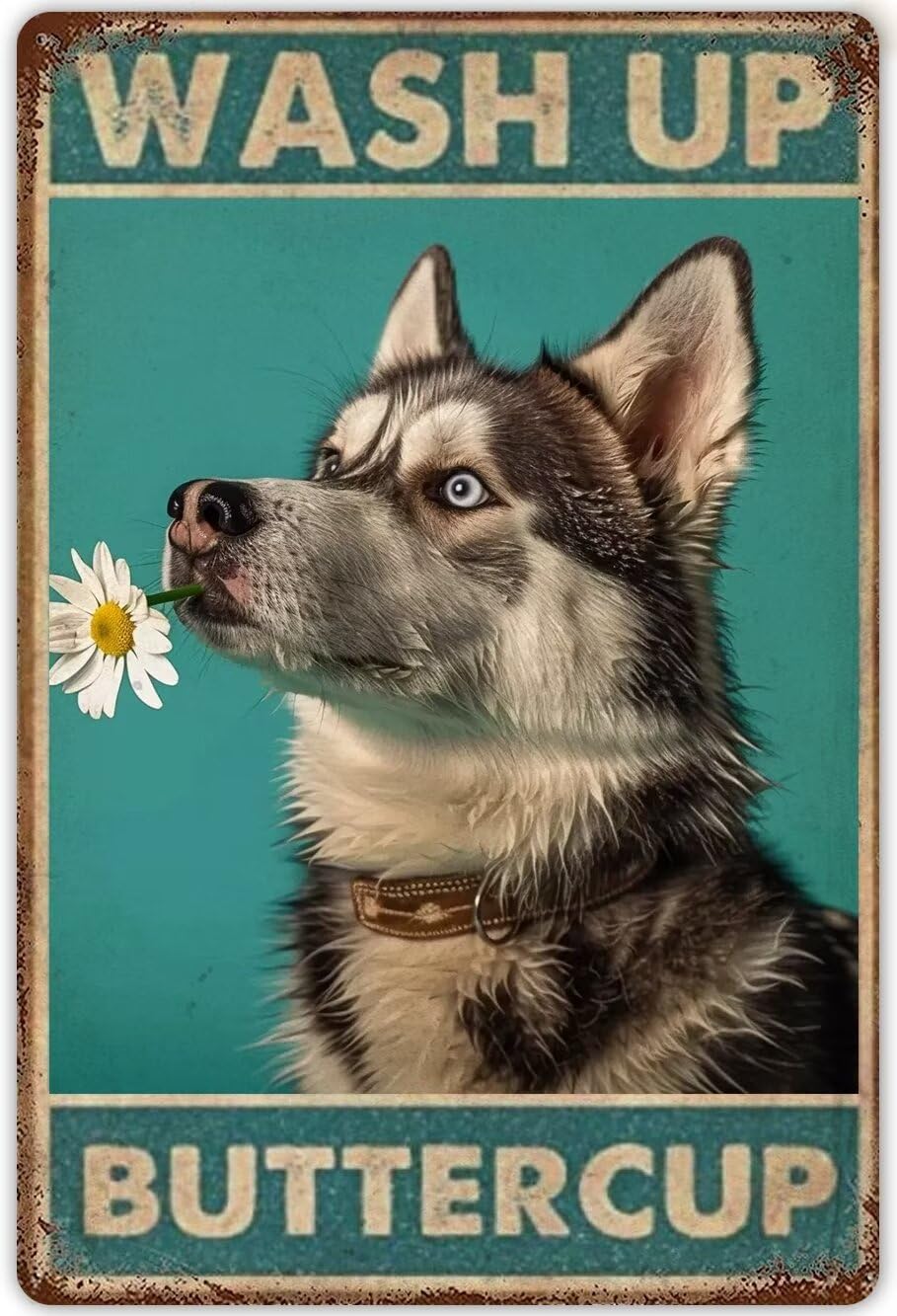 Anceky Retro Husky Funny Bathroom Decor Paintings Canvas Wall Art Wash Up Buttercup Poster Modern Art Prints Canvas Posters Wall Decor Club Bar People Cave Gym Decor Unframed 20x30 Inch