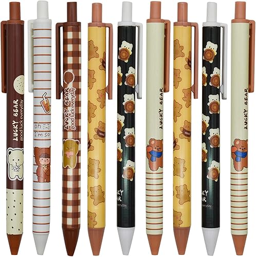 Maydahui 12 bolígrafos de gel con diseño de oso de dibujos animados para niña, bolígrafos retráctiles de impresión animal de tinta negra para
