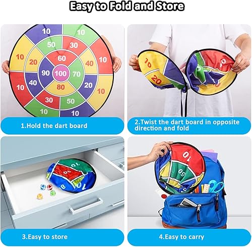 Miniatura 5 de VILLPORT Tabla de dardos grande de 29 pulgadas para niños, juego de tablero de dardos seguro con 20 bolas adhesivas, juguetes para niños y niñas,