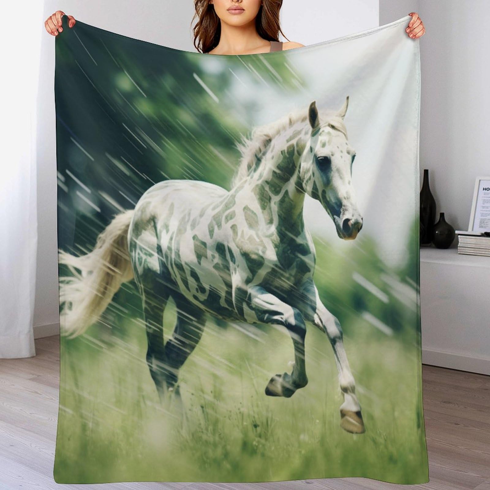 Couverture cheval polaire 100x130cm en peluche flannel douce pour lit