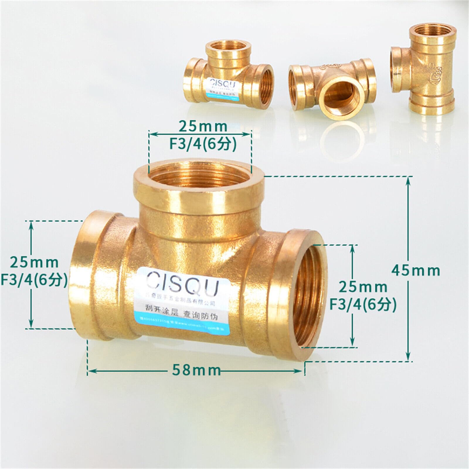 Adaptador de tubería con unión en T de latón BSP - Conexiones roscadas hembra a macho de 1/2" y 3/4"(10PCS 3/4"x58mm FFF)