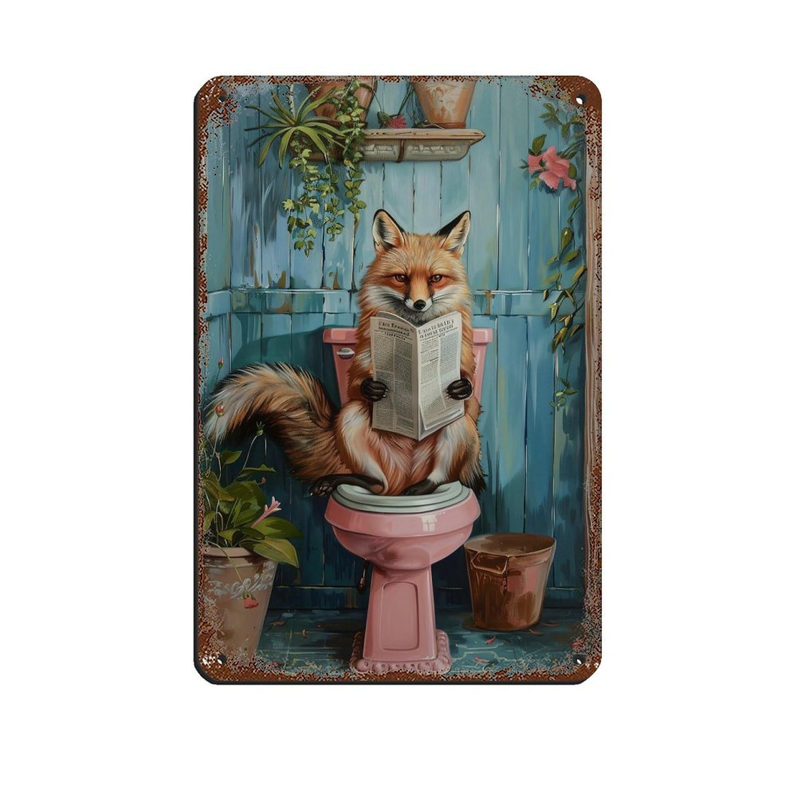 Lxwnze 20L X 30W Cm Matisse Fox On Toilet Poster Tin Sign Vintage Metal Pub Club Cafe Bar Home Wall Art Decoration Poster Retro 8X12inch(20X30cm)