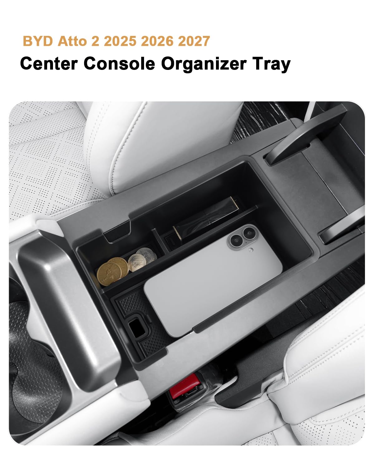 ECOZEN BYD Atto 2 (EV)/Atto 2 DM-i(PHEV) 2025 2026 Consola Central Organizador Bandeja Organizador Consola Central Caja de almacenamiento para el reposabrazos ABS con Tapete Armrest Storage Box Atto 2
