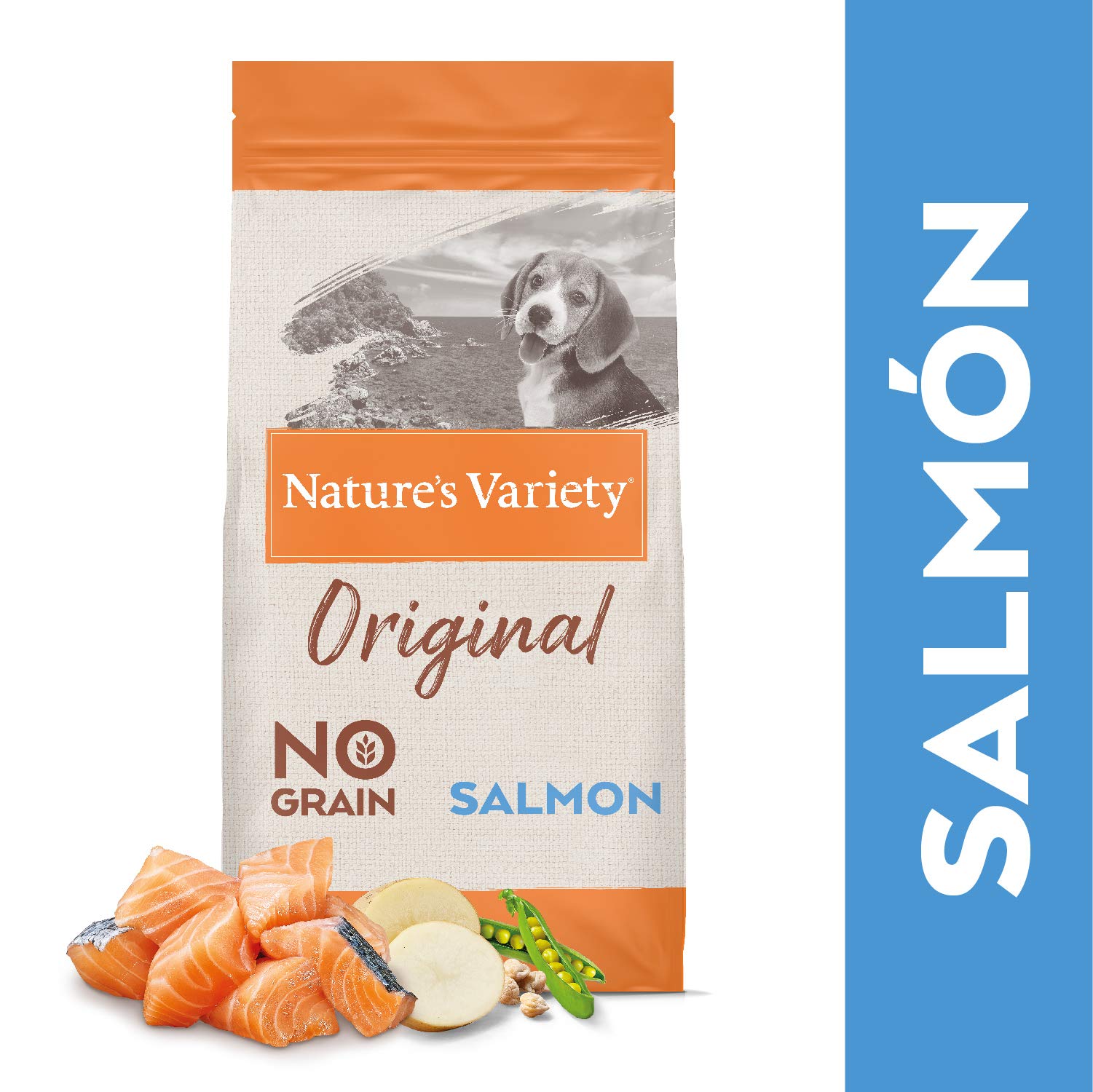 Nature's Variety Original No Grain, Pienso para Perros Junior de todos los tamaños, Sin cereales, con Salmón sin espinas, 12kg