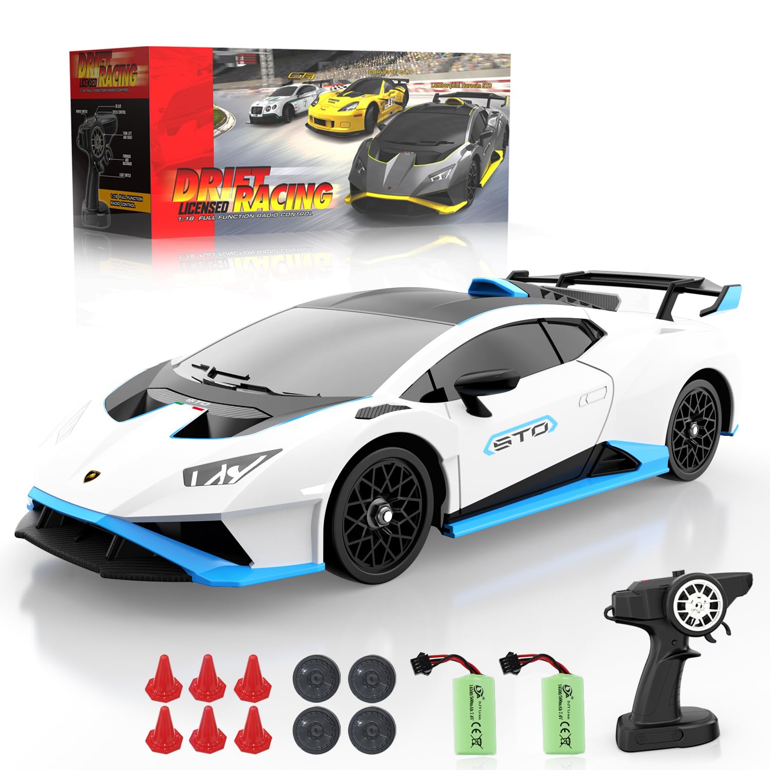 Lamborghini Remote Control Car 8-12, 1:18 Scale Official Licensed Lamborghini Toy Car, 2.4Ghz RC Drift Car for Adults Boys 4-7 Year Old Birthday Gift Ideas, Drift RC Cars (White)