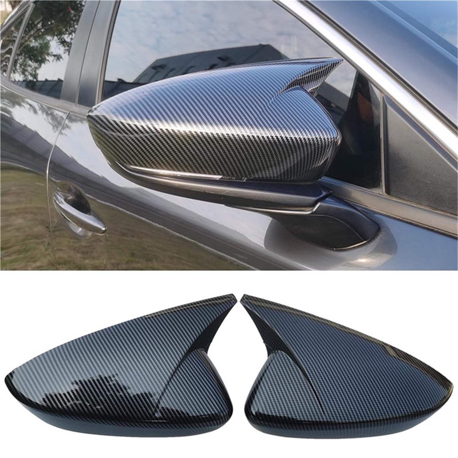 Ajuste para Mazda 3 Axela 2019-2025, puerta exterior de coche, cubierta de espejo retrovisor con cuerno de buey, moldura de tapa de espejo lateral Carcasa Espejo Coche