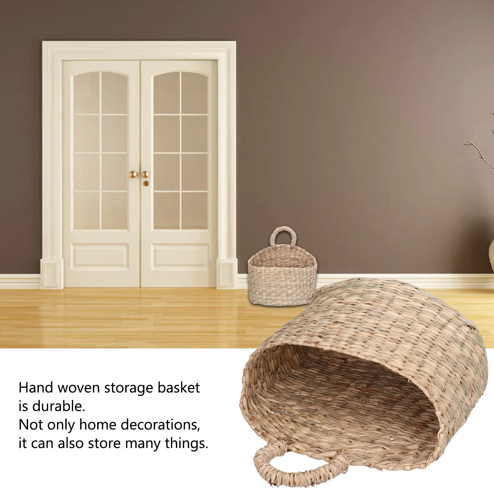 QANYEGN Jute Wall Hanging Basket, Hanging Basket Seagrass, Woven Wall Hanging Storage Basket for Home Garden Decoration Living Room