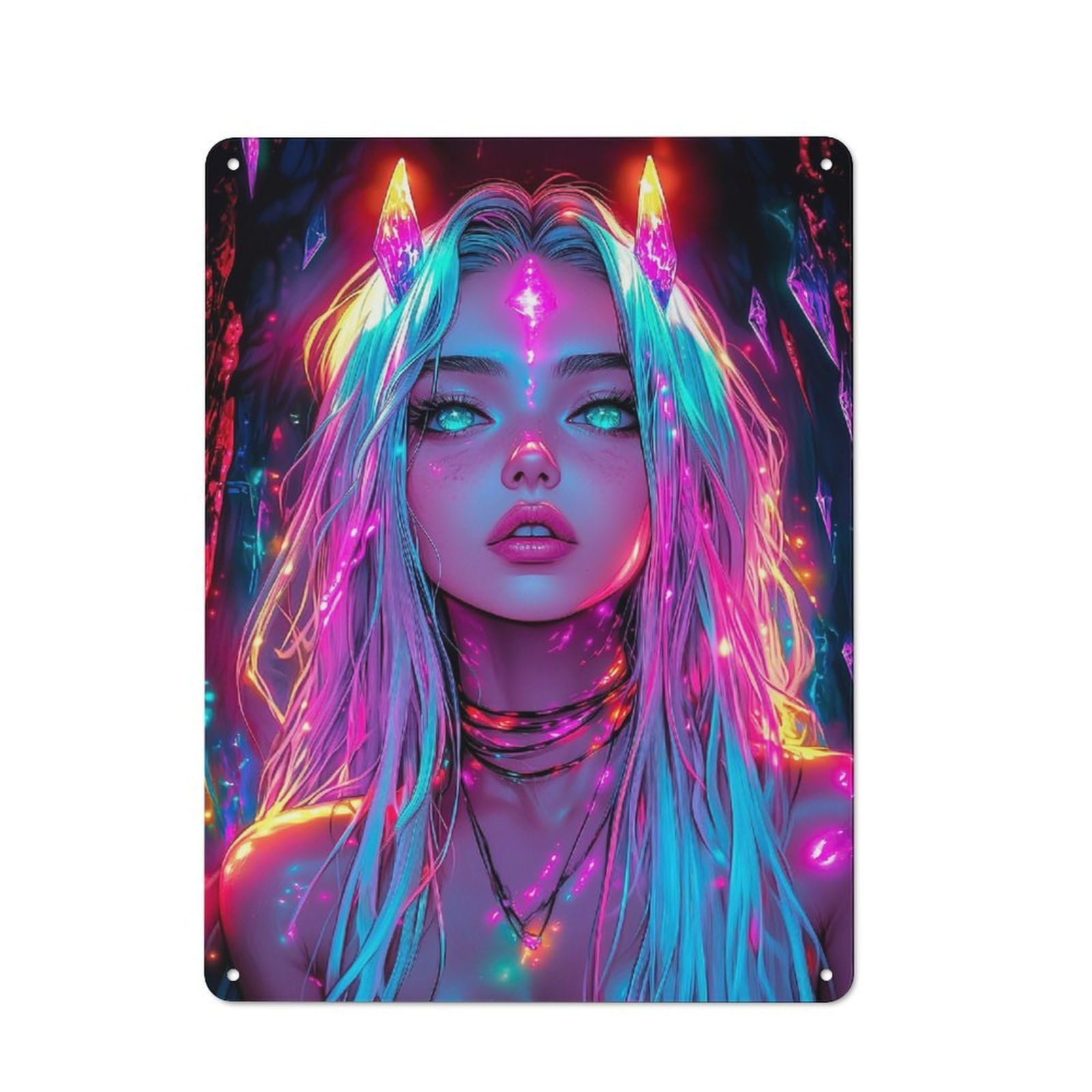 Neon Crystal Girl Printed Tin Plaque for Seasonal Kitchen, Dining Room Or Entrance, Festive Gift for Home Decor Lovers, 40x30cm