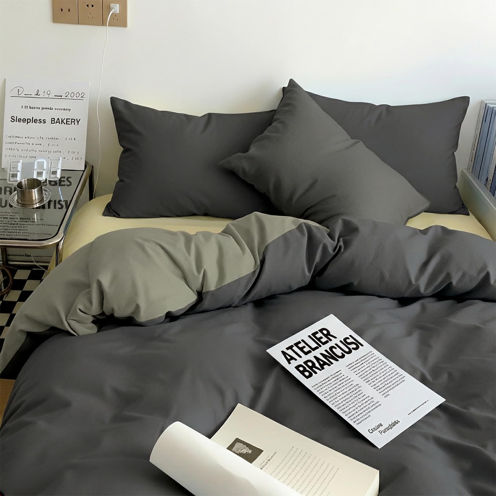 Vryxel Bedding Double Duvet Cover Set Bed Zipper Black Gray 200×200CM — image 1