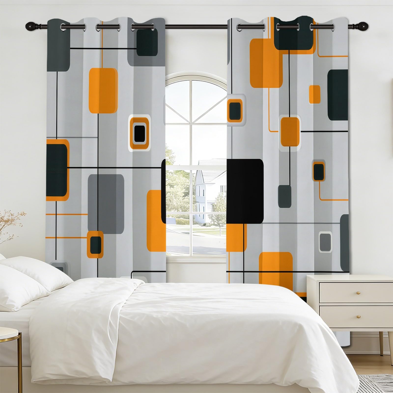 Cortinas opacas geométricas cuadradas de 139.7 cm de ancho x 200.7 cm de