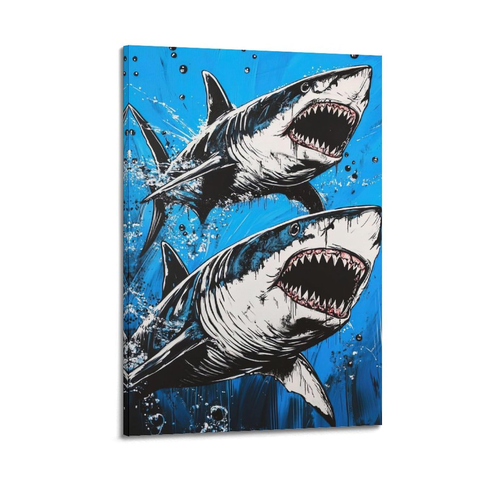 ZSZWHJ Animal Poster Two Sharks at The Bottom of The Sea Poster Decorative Painting Canvas Wall Posters And Art Picture Print Modern Family Bedroom Decor Posters 08x12inch(20x30cm)