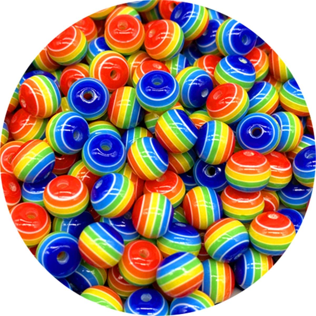 100 perline colorate luccicanti, 8 mm, blu, bianco, rosa, in plastica arcobaleno, perle di cera, lucide, per fai da te, set di perline in acrilico, grandi braccialetti, gioielli