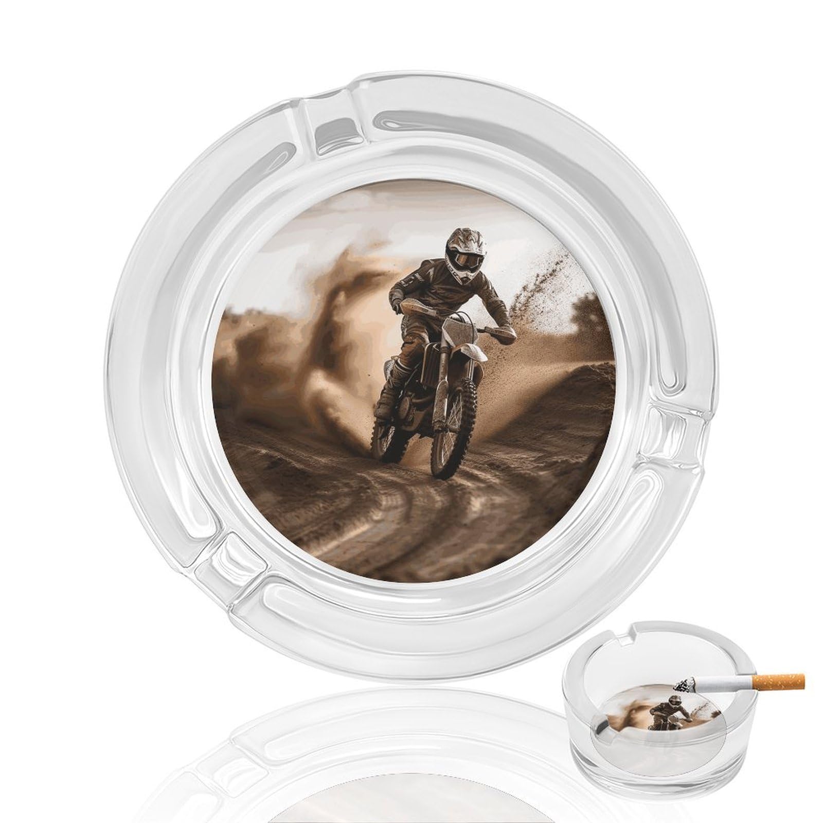 Motocross Ashtray, Modern Crystal Glass Ash Tray Cigarettes Ashtray Holder Home Office Desktop Tabletop Decoration,Crystal Clear (4.8")