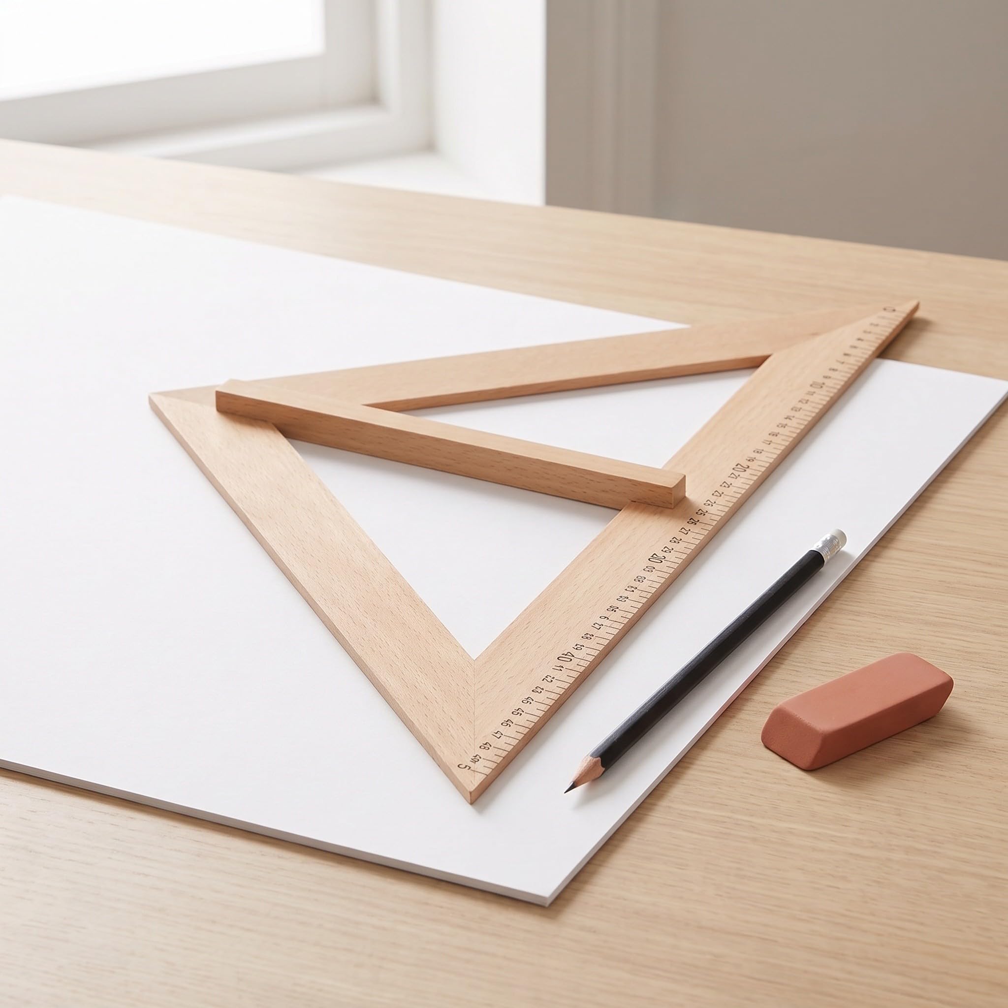 Operitacx 2-teiliges Messlineal mit doppelter Skala, 50 cm langes Holzlineal und L-förmiger Winkel, Dickes Schreinerlineal mit Griff für Schneiderarbeiten, Schulmathematikbedarf