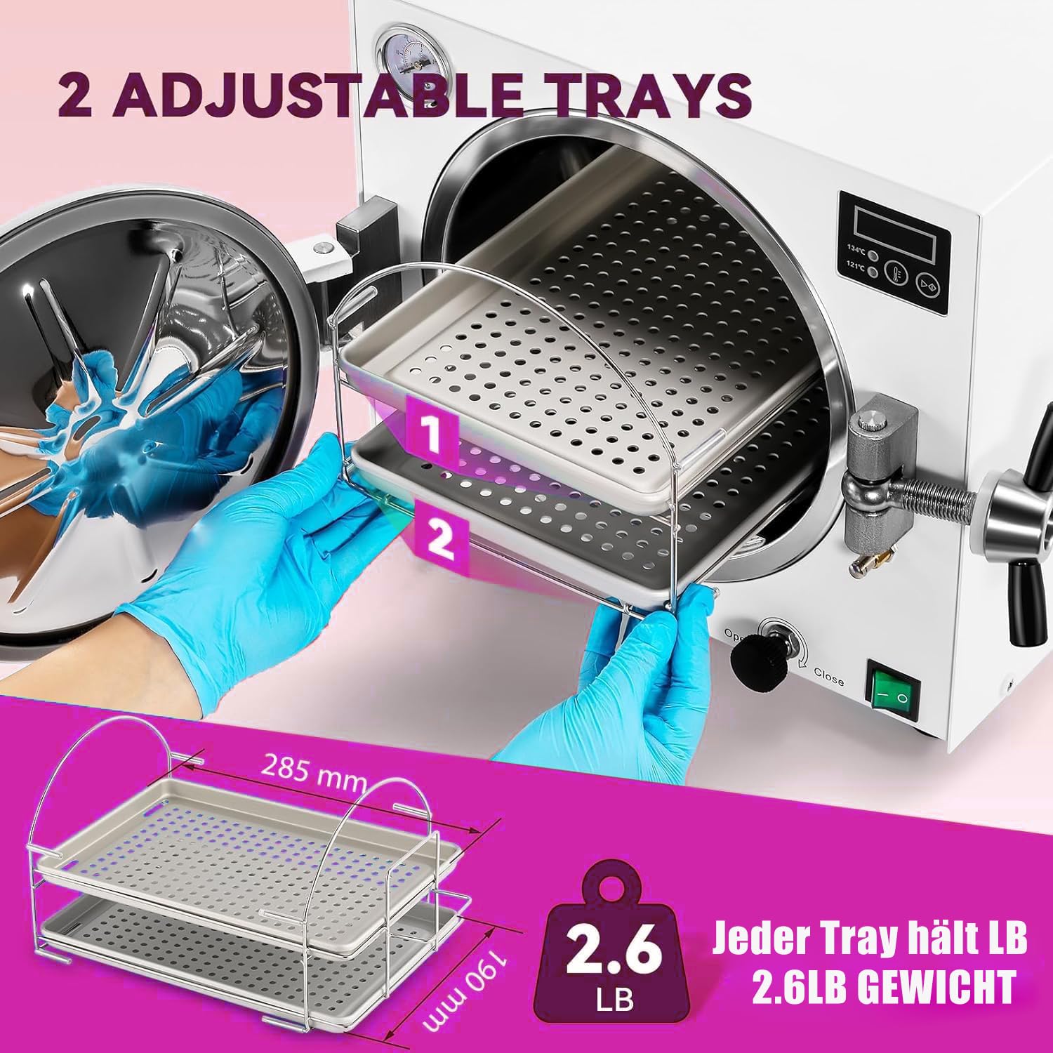 Autoklaven-Dampf 18L 1000W, tragbarer LED-Digitalanzeige-Autoklaven-Sterilisator mit Chip-Kontroll-Edelstahl-Laborausrüstung