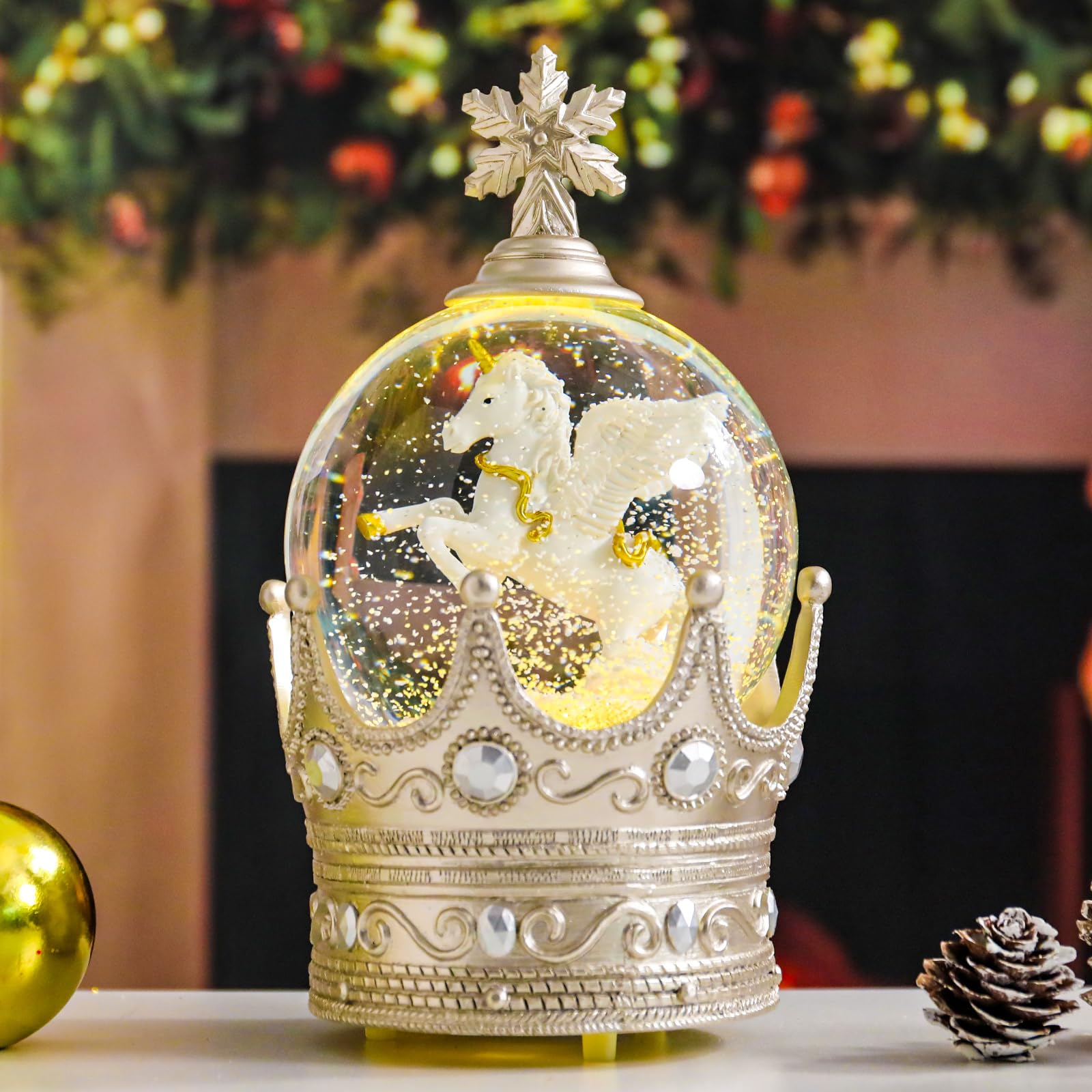 VipushVipush Unicorn Snow Globe - Crown Style Musical Snow Globe with Color Changing Led Lights, Christmas Decorations with Music Box Gifts for Girls Kids, Decorations for Christmas & Birthday