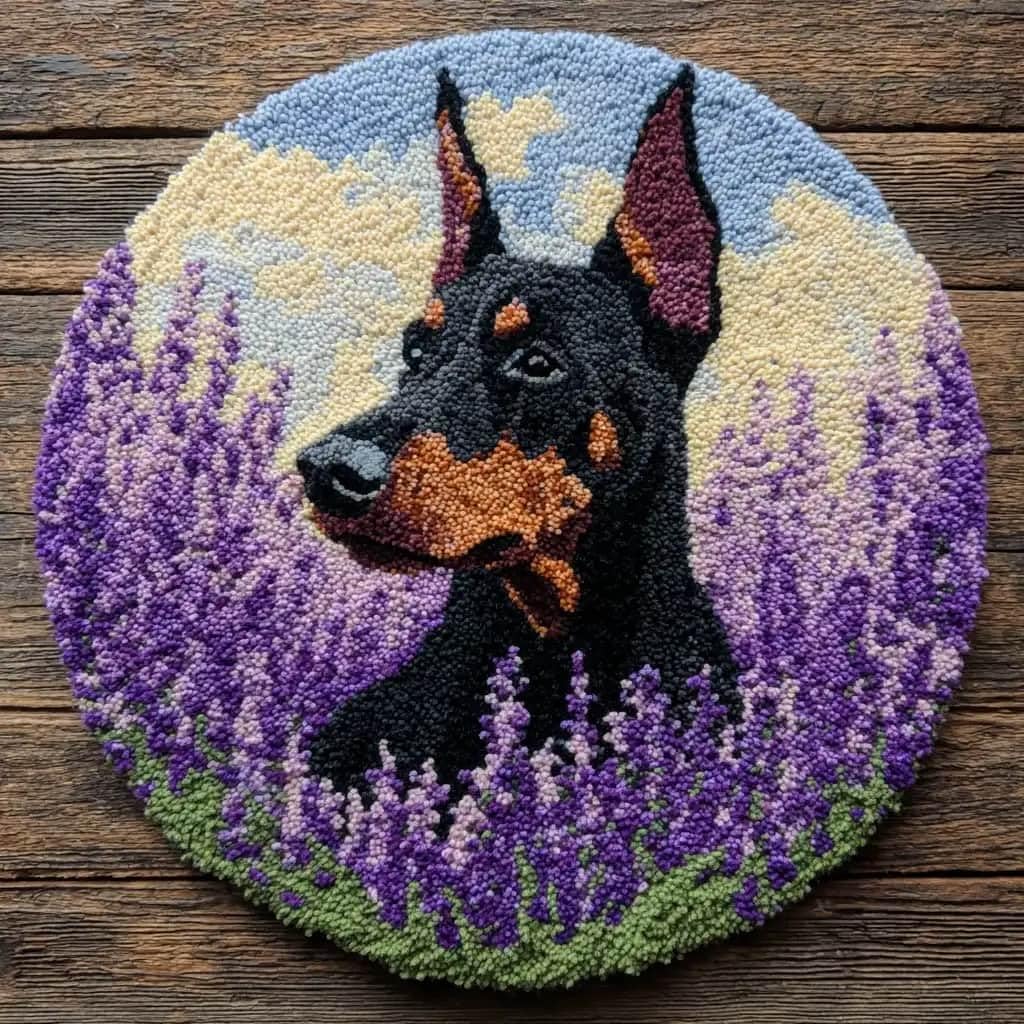 Round Latch Hook Rug Kits Doberman For Adults And Starter 50*50Cm