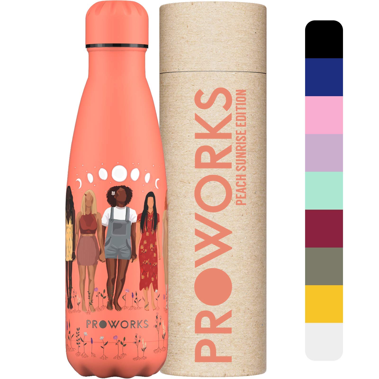 PROWORKS Insulated Water Bottle, BPA Free, Reusable Stainless Steel Water Bottle for 12 Hours Hot & Cold Hold Up to 24 Hours, for Sport, Gym, Travel - 500ml - Pink Daisy — view 45