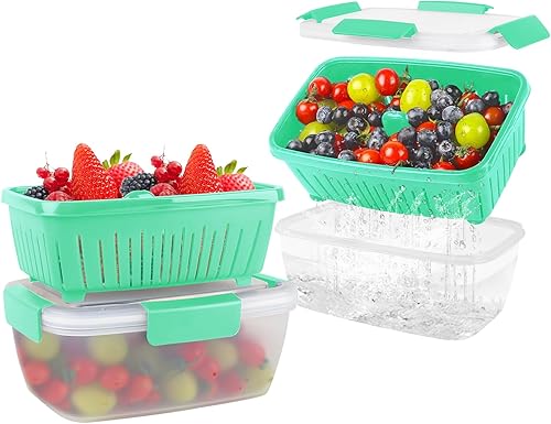 Miniatura 12 de Contenedor de almacenamiento de frutas Berry Keeper de 68 onzas para refrigerador, recipientes de alimentos frescos con coladores de drenaje 2