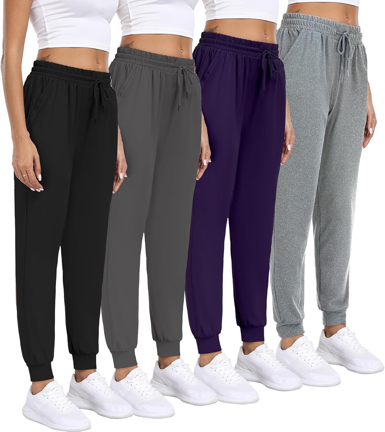 Women Joggers with Pockets,Women’s Lightweight Sweatpants Soft Lounge Athletic Yoga Pants 4 Pack