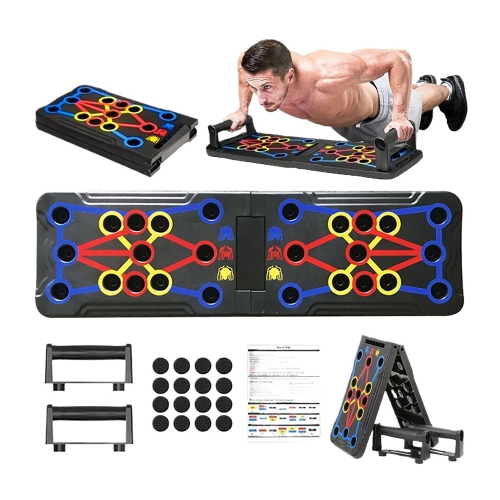Genérico Tabla de Flexiones portátil Multifuncional, Dispositivo de Entrenamiento Muscular for Fitness en casa, Juego de Entrenamiento Plegable con Barra de Resistencia