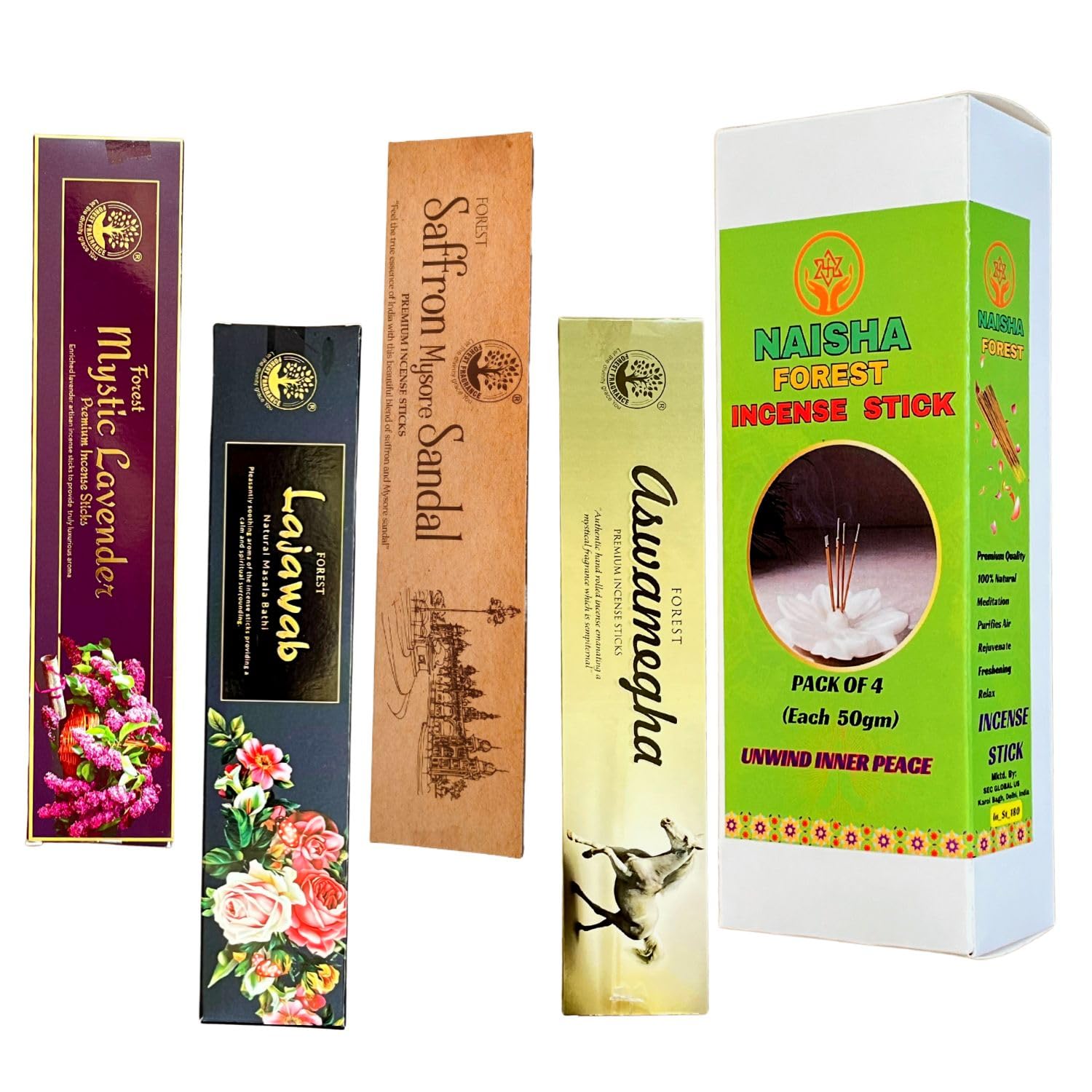 Naisha Incense Sticks Set of 4 (50 Gm Each) Natural & Relaxing Gift for Positivity & Spirituality, Long Lasting Sticks