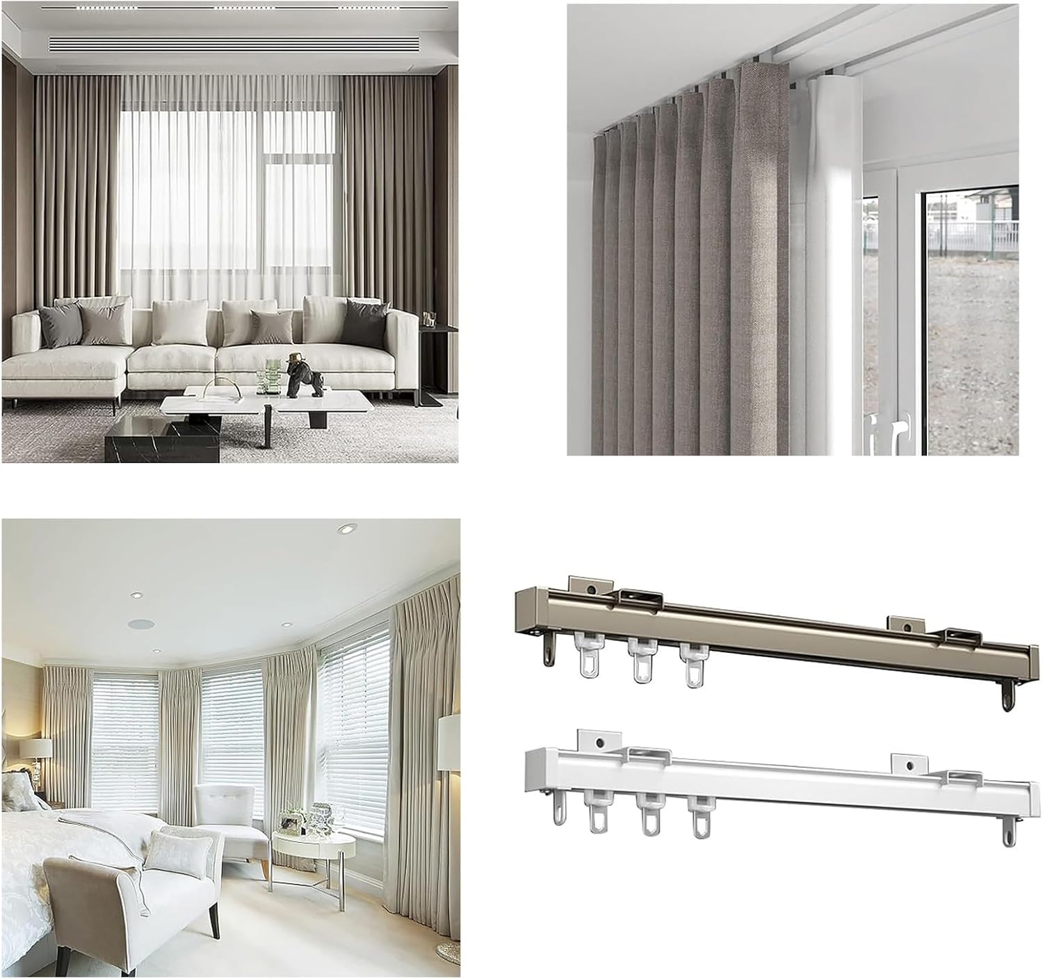 カーテンレール (50-600cm)、天井カーテントラック、カーテンレールスライダーランナー、ヘビーベアリングローラー付き、正面付け