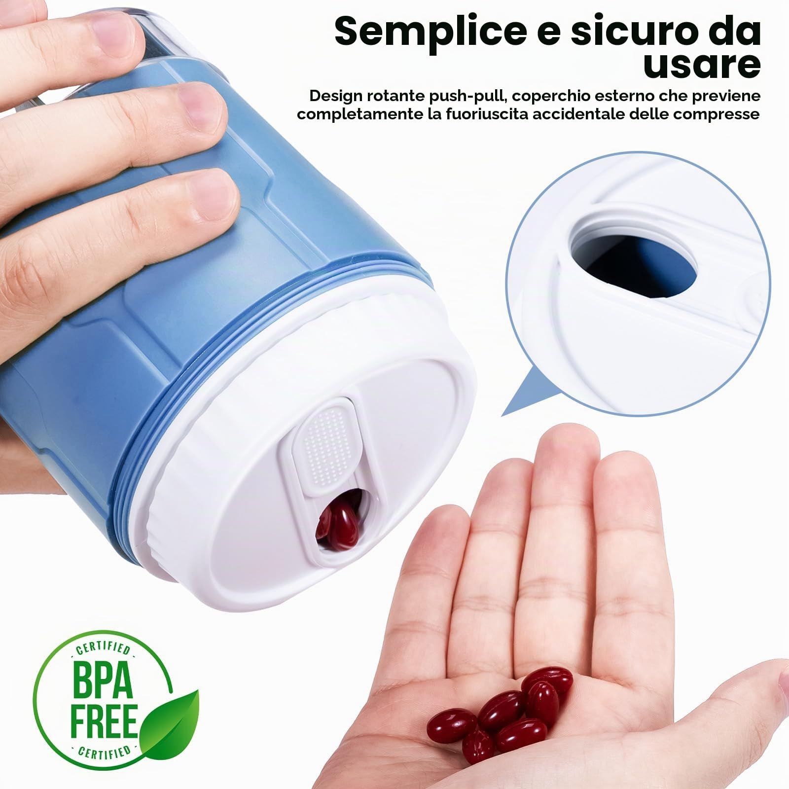 Betife - Organizer per pillole settimanali e giornaliere, con 7 scomparti grandi, organizer per contenere vitamine o farmaci per 7 giorni, include 21 etichette (blu)